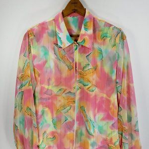 Won Moa Blouse Top Women's Large? Multicolor Leaves Print Button Front